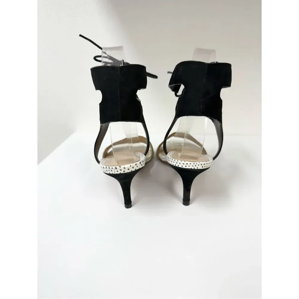 Loeffler Randall Ambrose Calf Hair Sandal Spotted Leopard Print Lace Up Size 6